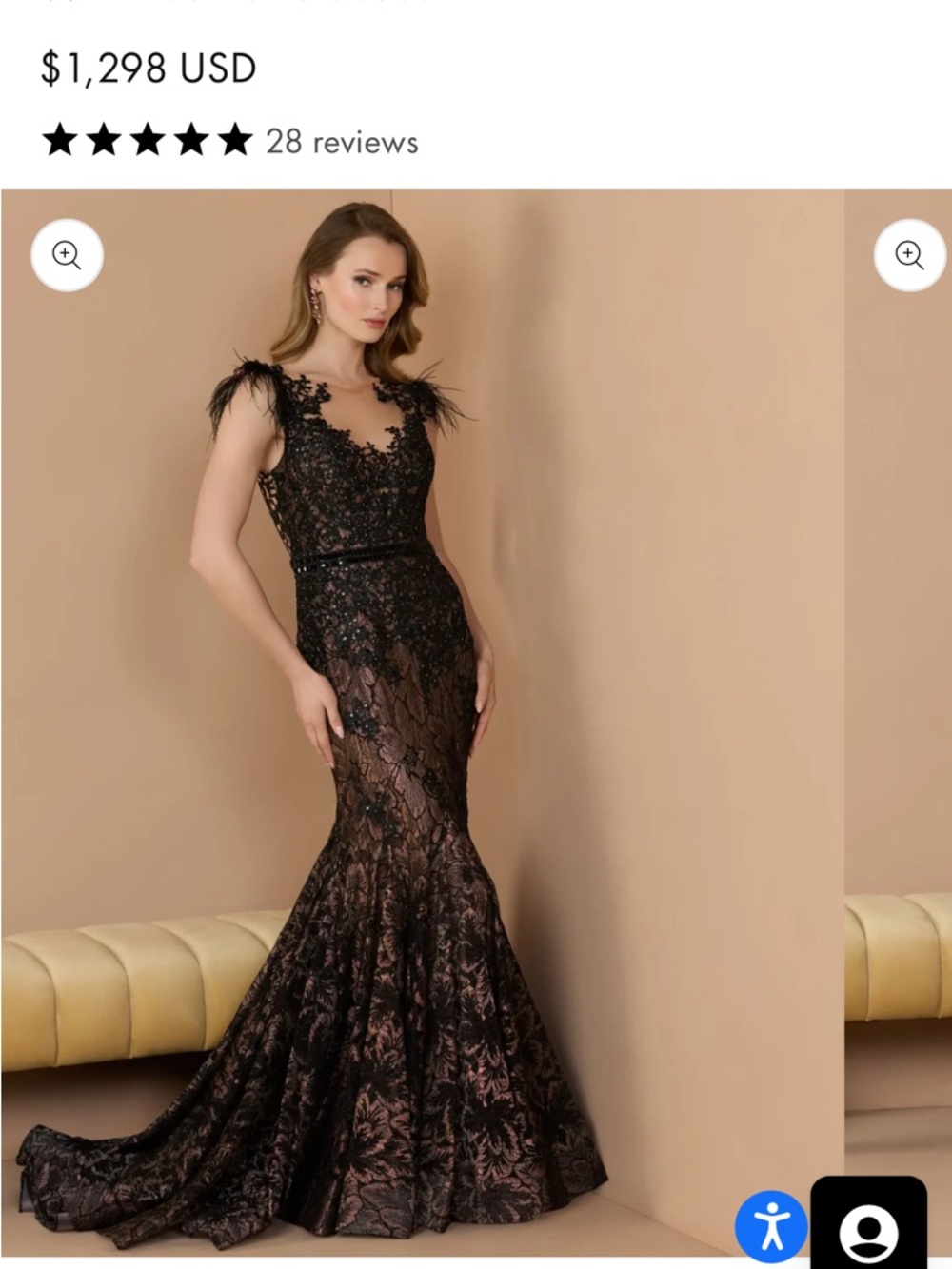 MAC DUGGAL 
Black Embellished Lace High Neck Gown With Feather Sleeves size 8